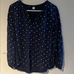 Old Navy Blue Puff Sleeve Blouse with Mandarin Collar